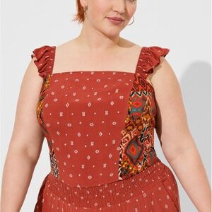 NWT - TORRID- Challis Smocked Ruffle Trim Crop Top